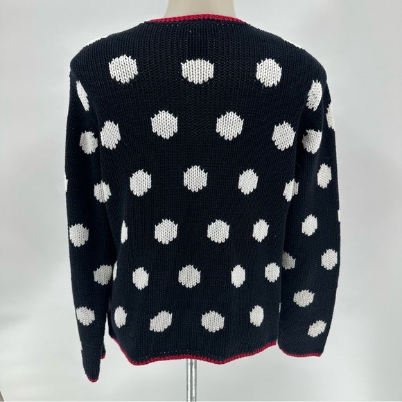 Talbots Cardigan Sweater Chunky Knit Black Red White Circles Business Casual S - Picture 3 of 9